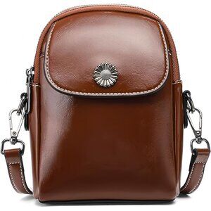Trendy Leather Small Crossbody Bag for Women with Adjustable Strap in Coffee Bro